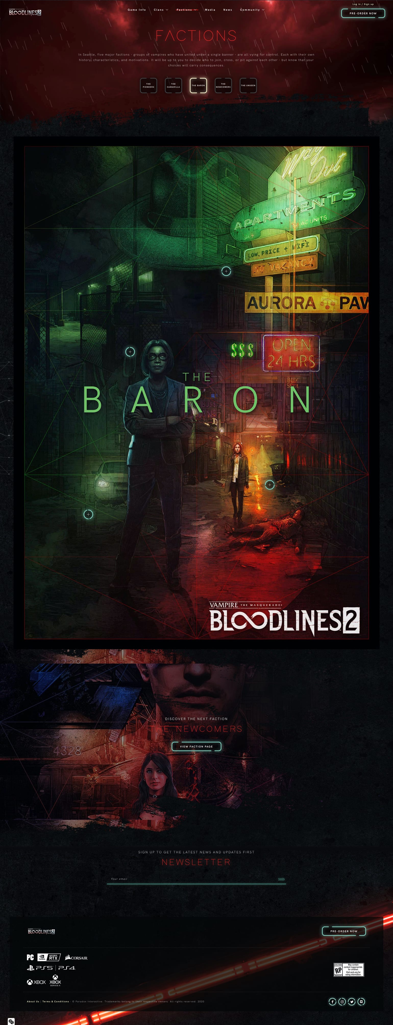 Interface du site 'Bloodlines 2'